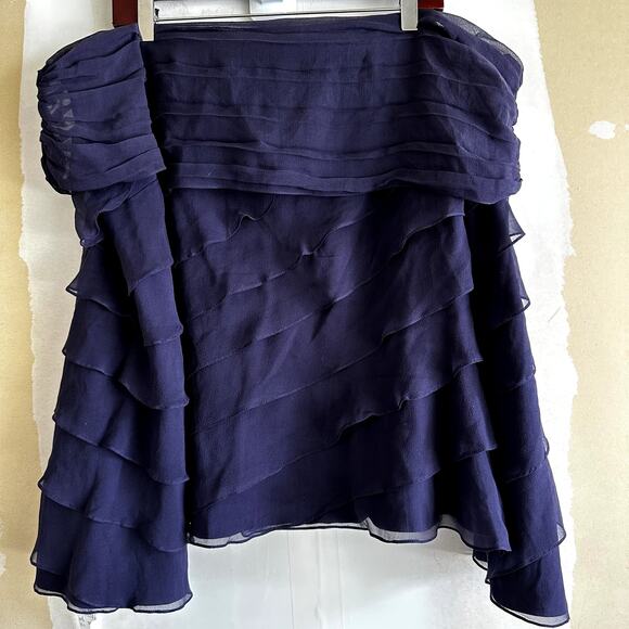 Tadashi Shoji 100% Silk Blouse Off Shoulder Ruffle Tiered Purple 16 NWT - Picture 8 of 8